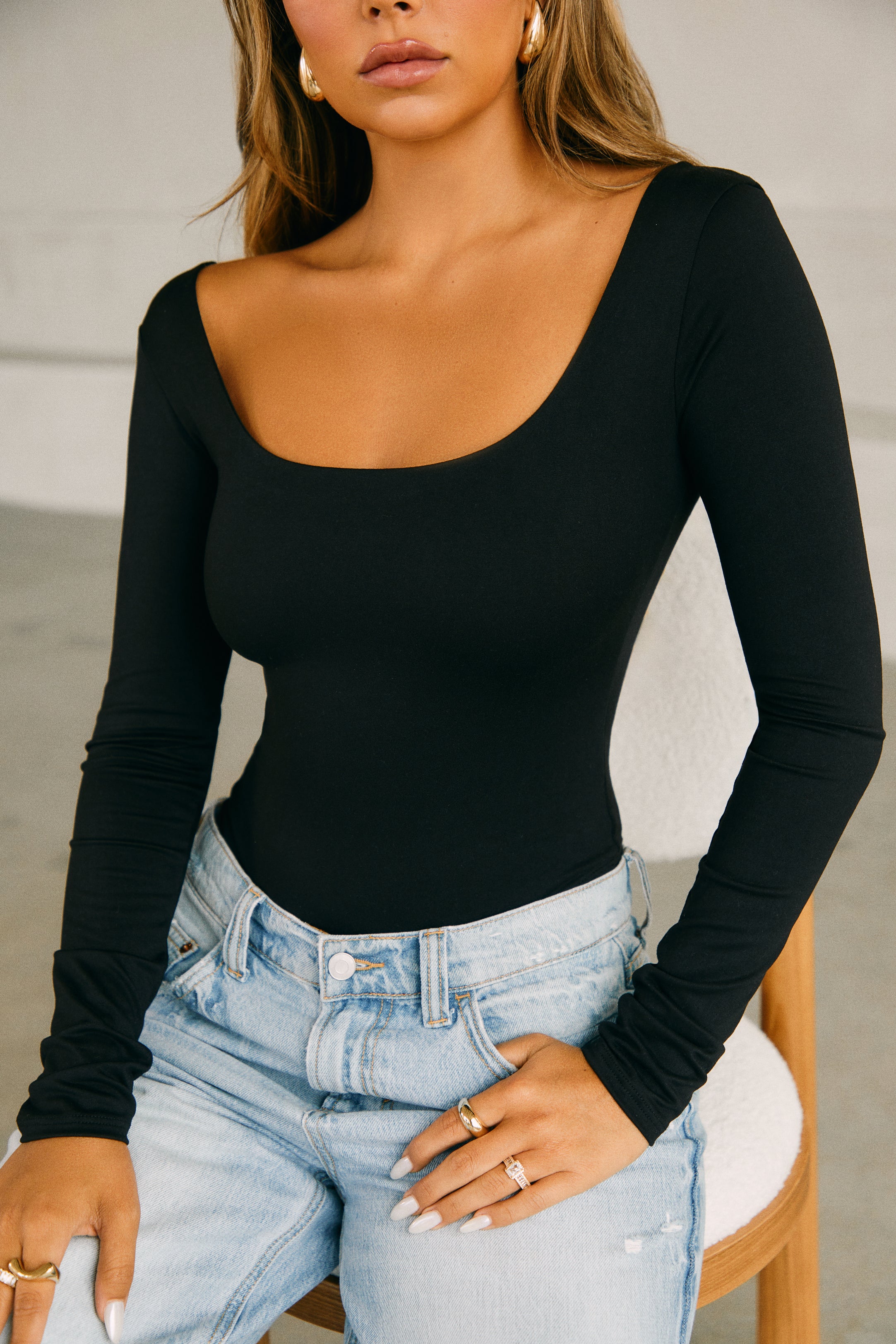 Miss Lola  Janice Black Long Sleeve Bodysuit – MISS LOLA