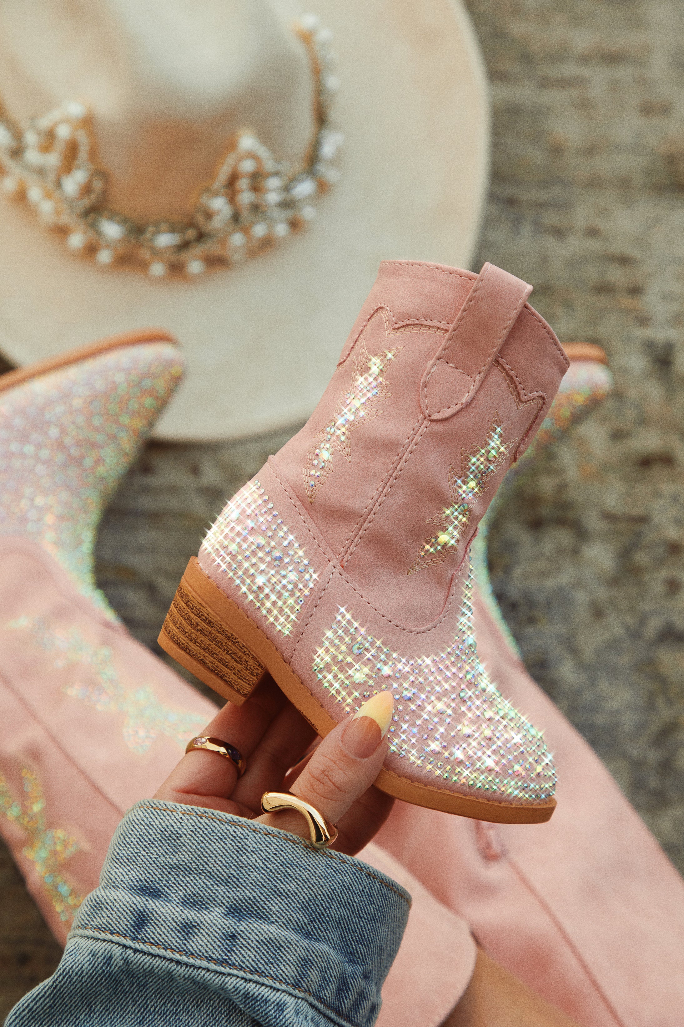 Miss Lola Mini Frankie Pink Embellished Cowgirl Boots MISS LOLA