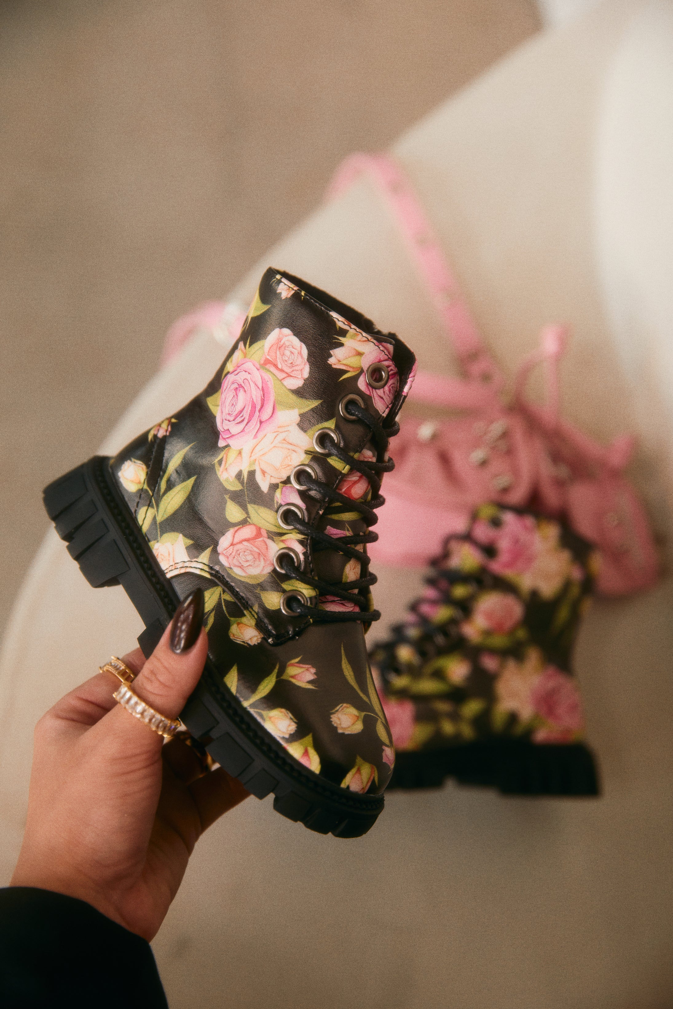 Flower combat boots best sale