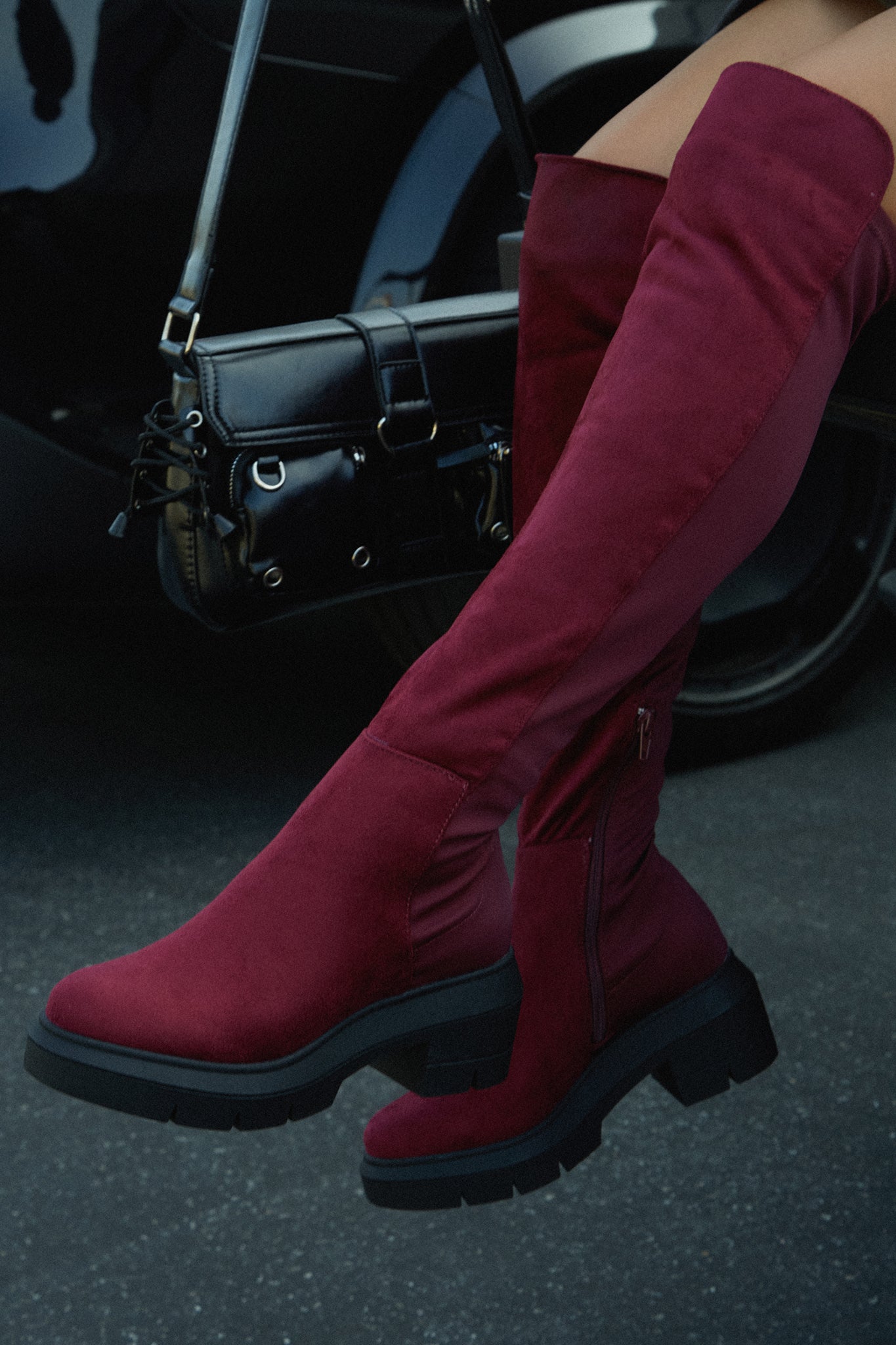 Over the knee boots maroon on sale