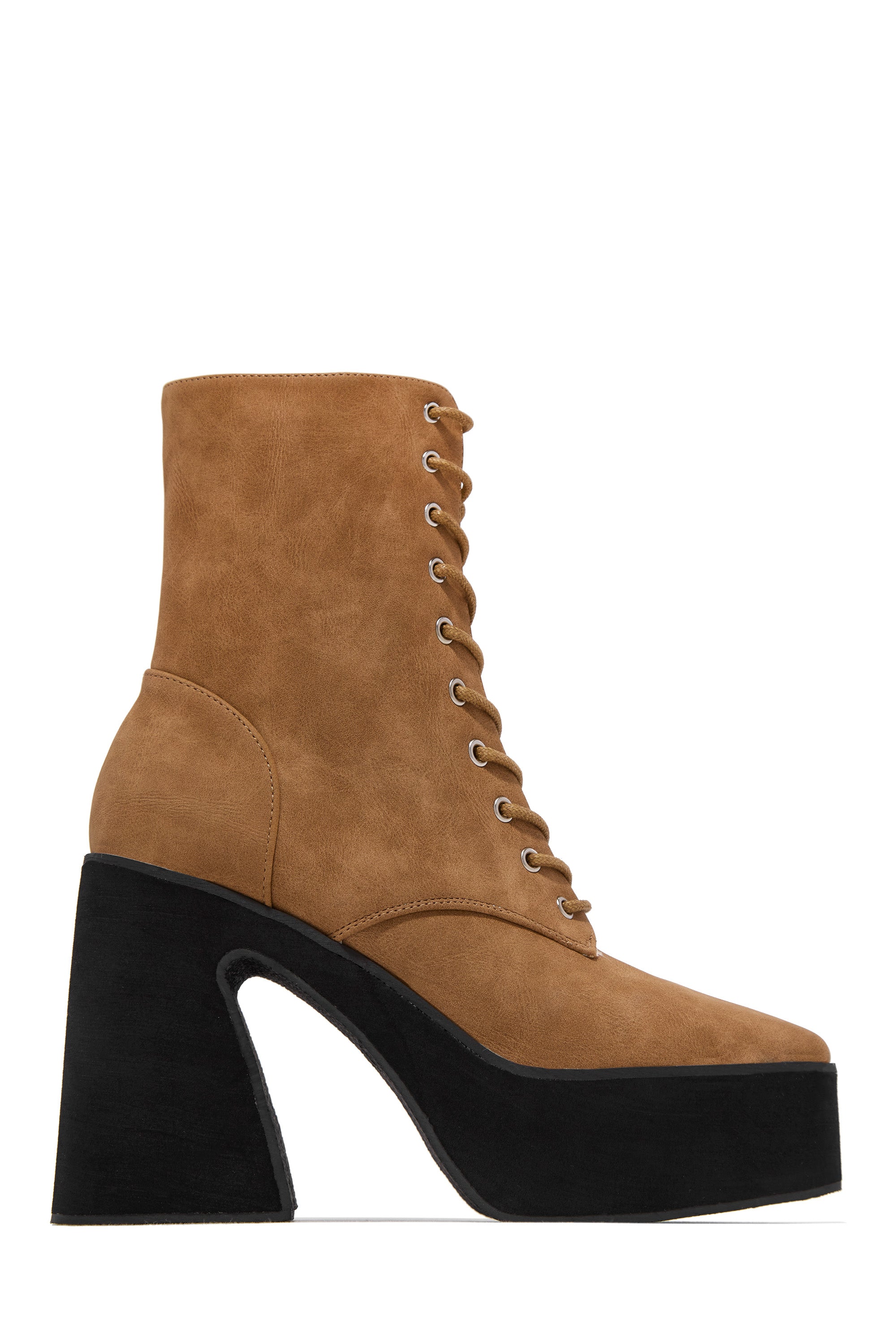 Miss Lola | Tan Lace Up Platform Block Heel Ankle Boots – MISS LOLA