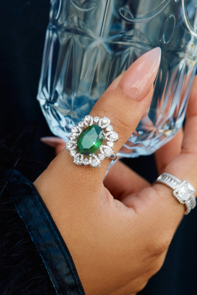 Load image into Gallery viewer, Dare To Shine Embellished Statement Ring - Green
