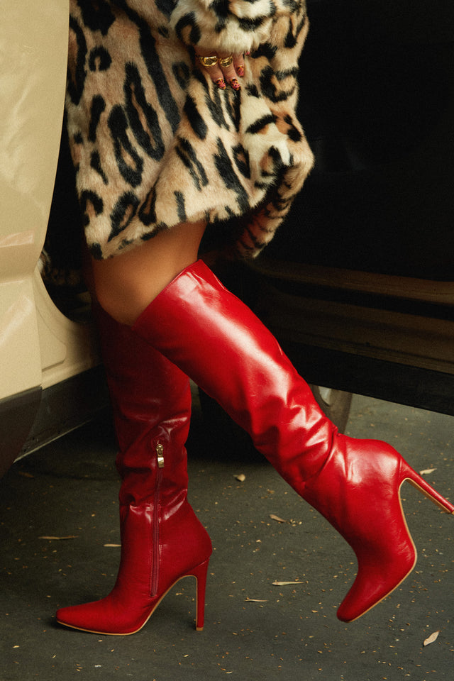 Knee high red heels best sale