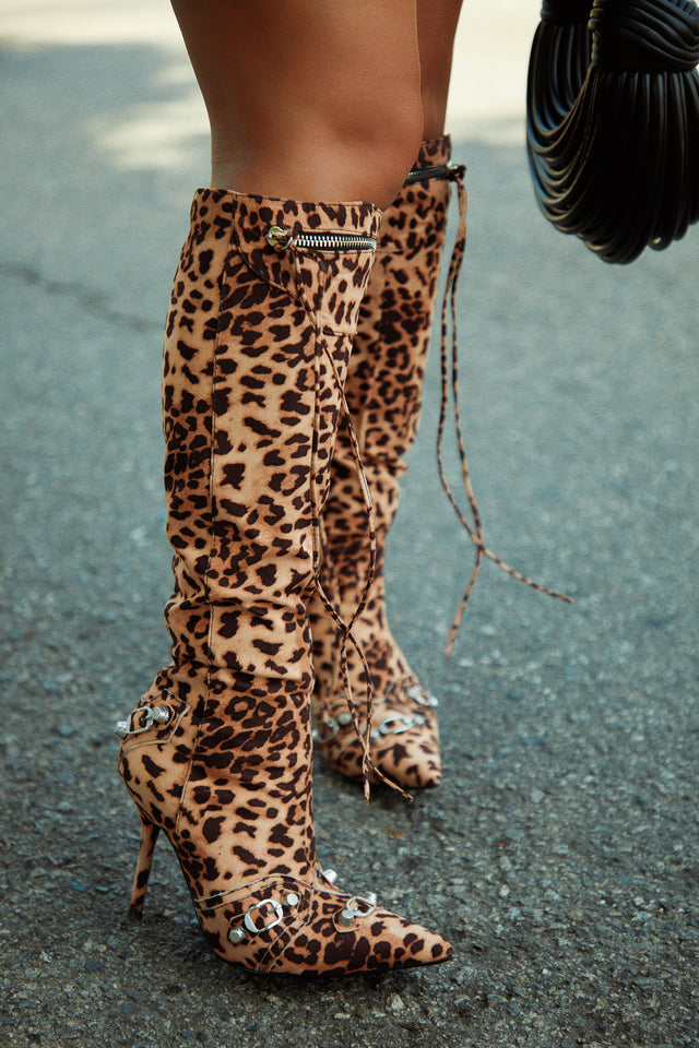 Load image into Gallery viewer, Adison Metallic Knee High Boots - Leopard
