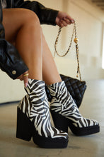 Load image into Gallery viewer, Aleksandra Block Heel Platform Ankle Boots - Zebra
