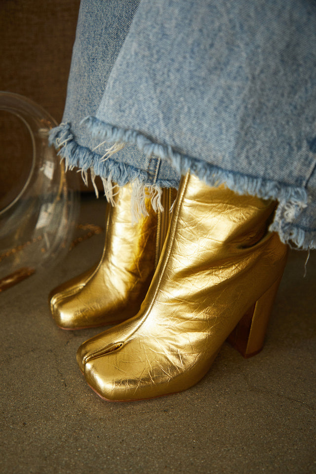 Miss Lola Alura Gold Toe Split Block Heel Ankle Boots MISS LOLA