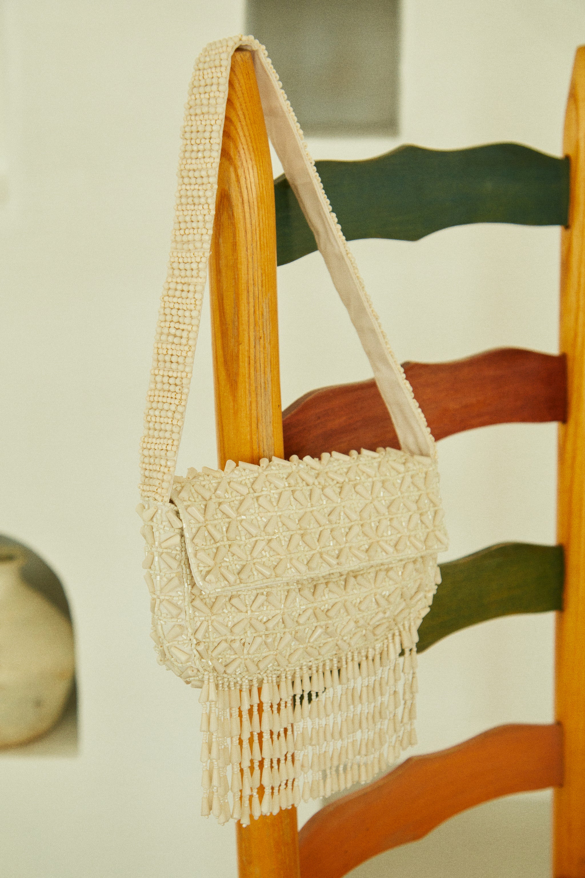 Cream Crocheted store Shoulder Bag with Pony Beads