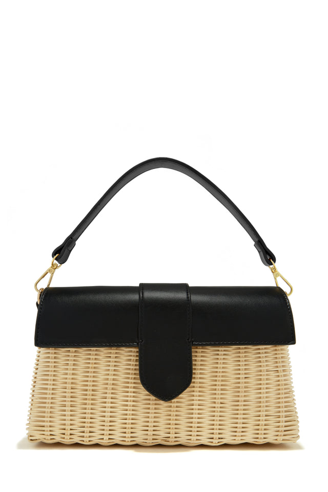 Load image into Gallery viewer, Black and Woven Top Handle Bag
