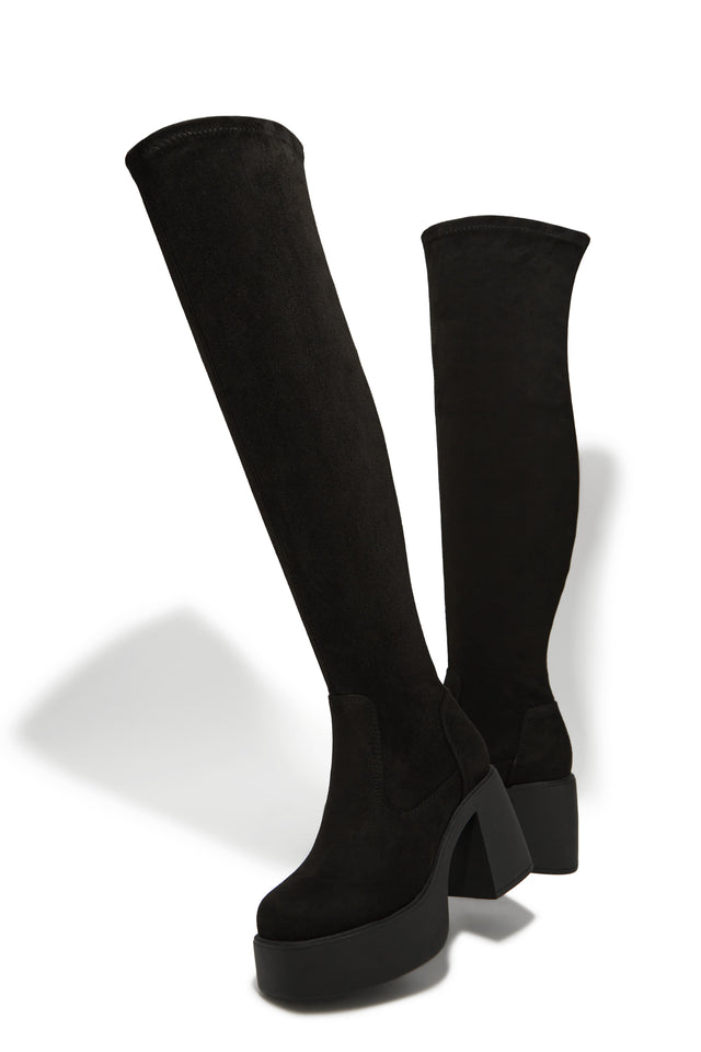 Load image into Gallery viewer, Reezy Over The Knee Platform Block Heel Boots - Black
