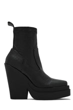 Load image into Gallery viewer, Aleksandra Block Heel Platform Ankle Boots - Croc Black
