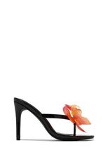 Load image into Gallery viewer, Black Slip On Heels with Orange Flower Detailing
