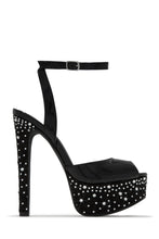 Miss Lola | Obsessed With Me Black Embellished Platform High Heels ...