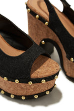 Load image into Gallery viewer, Platform Chunky Black Denim Heels
