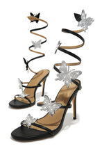 Load image into Gallery viewer, Black Rhinestone Heels That Wrap Around The Ankle with a Coil Strap
