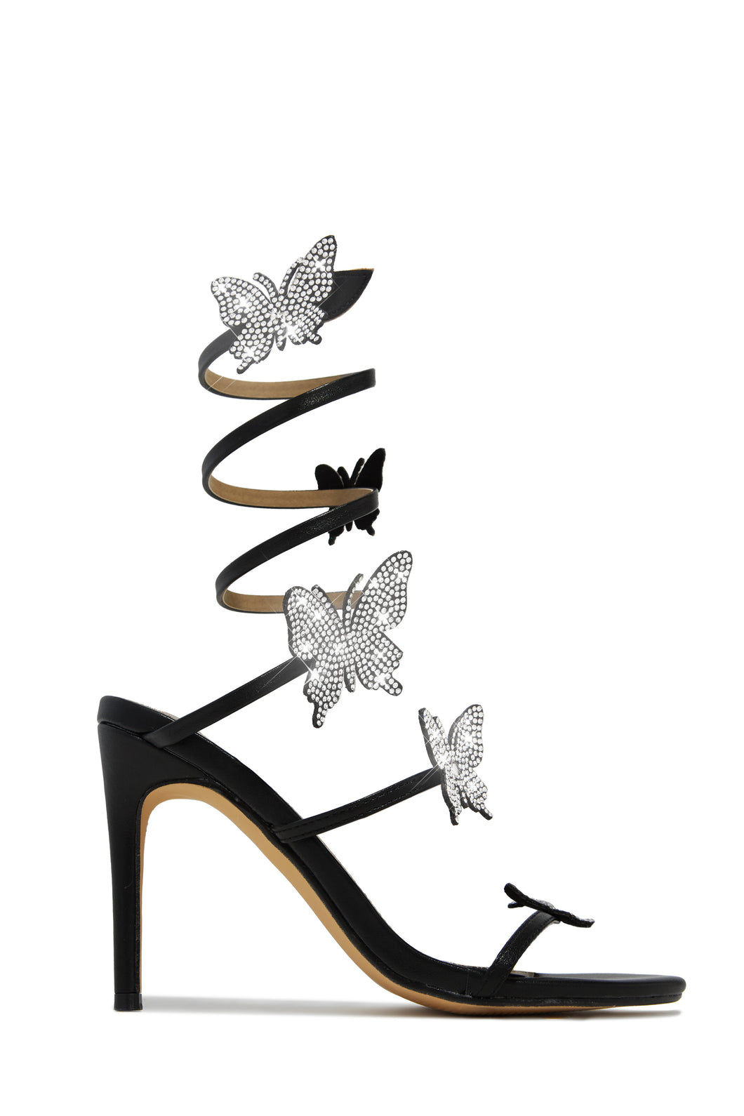 Black Single Sole Heels with Embellished Butterflies