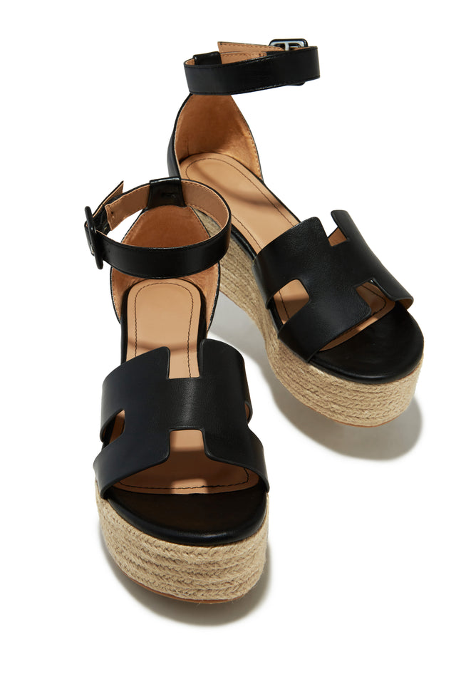 Miss Lola Weekend Cruise Black Espadrille Platform Sandals MISS LOLA