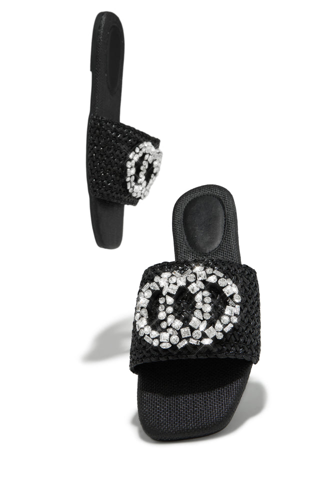 Load image into Gallery viewer, Black Slide On Sandals with Embellished Detailing on Strap
