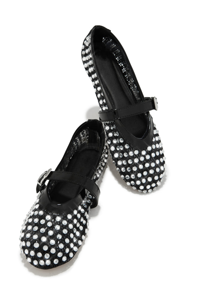 Load image into Gallery viewer, Marlie Embellished Mesh Flats - Black
