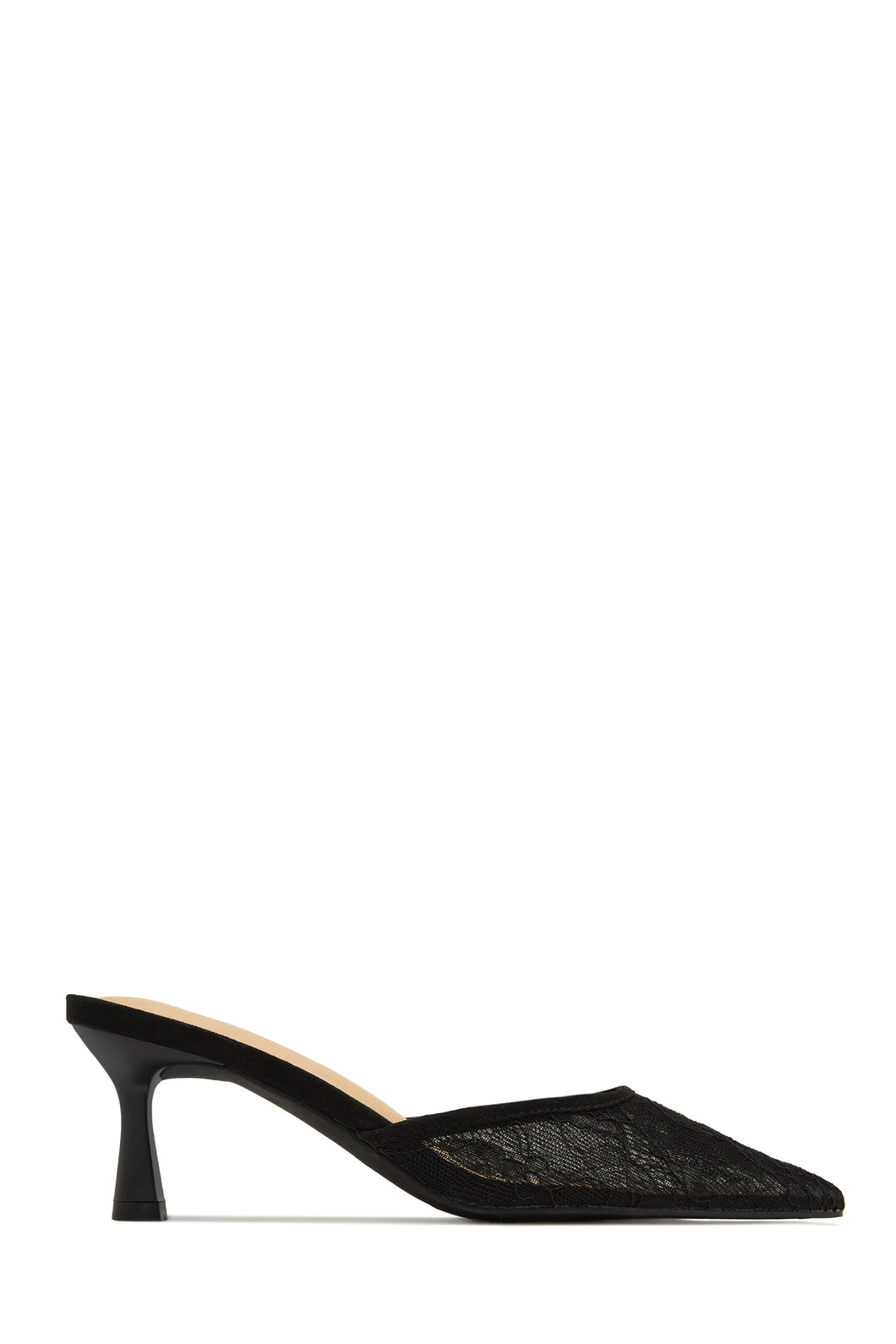 Madelyn Pointed Toe Mid Heel Mules - Black