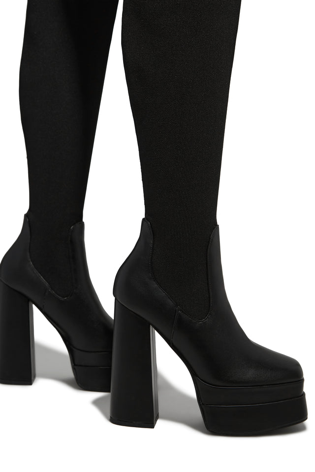 Load image into Gallery viewer, Nelle Over The Knee Platform Block Heel Boots - Black Pu
