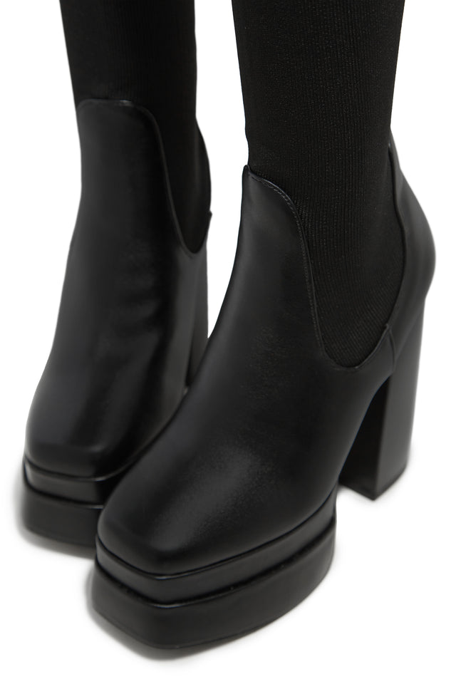 Load image into Gallery viewer, Nelle Over The Knee Platform Block Heel Boots - Black Pu
