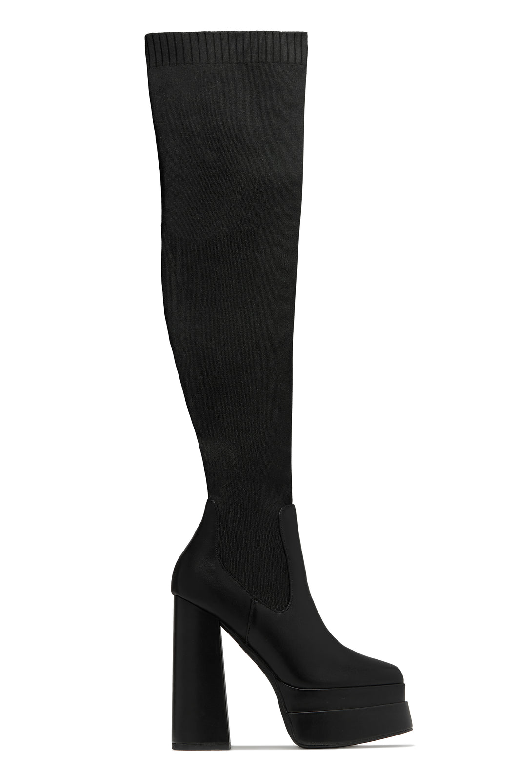 Nelle Over The Knee Platform Block Heel Boots - Black Pu