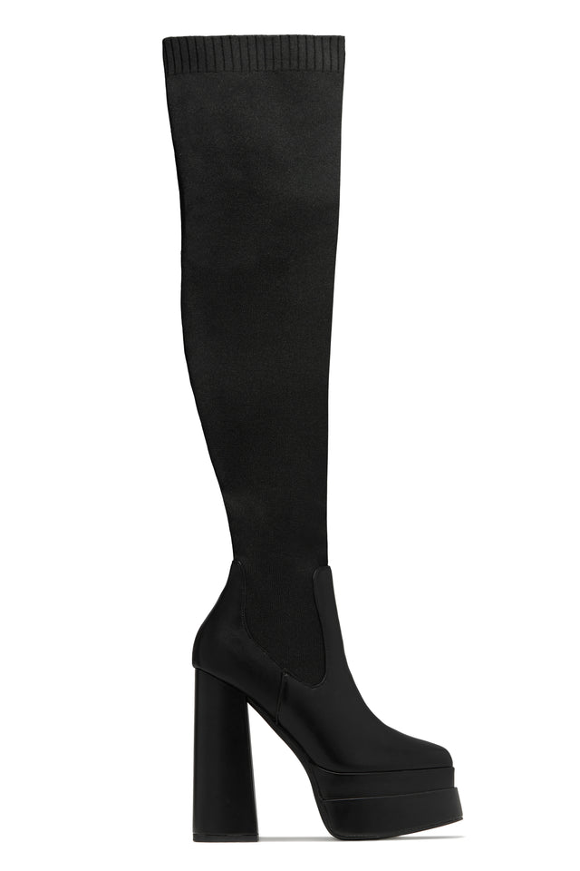 Load image into Gallery viewer, Nelle Over The Knee Platform Block Heel Boots - Black Pu
