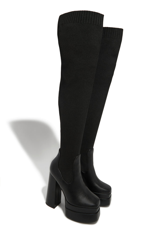 Load image into Gallery viewer, Nelle Over The Knee Platform Block Heel Boots - Black Pu
