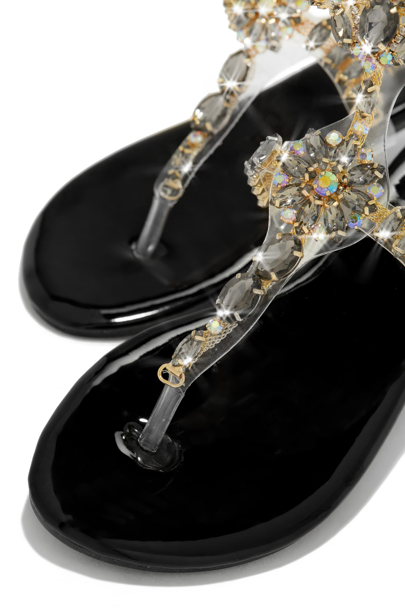 Duchess Diamante Gem Detail Perspex Flat Slider Sandal In Black Patent –  Shoes Post
