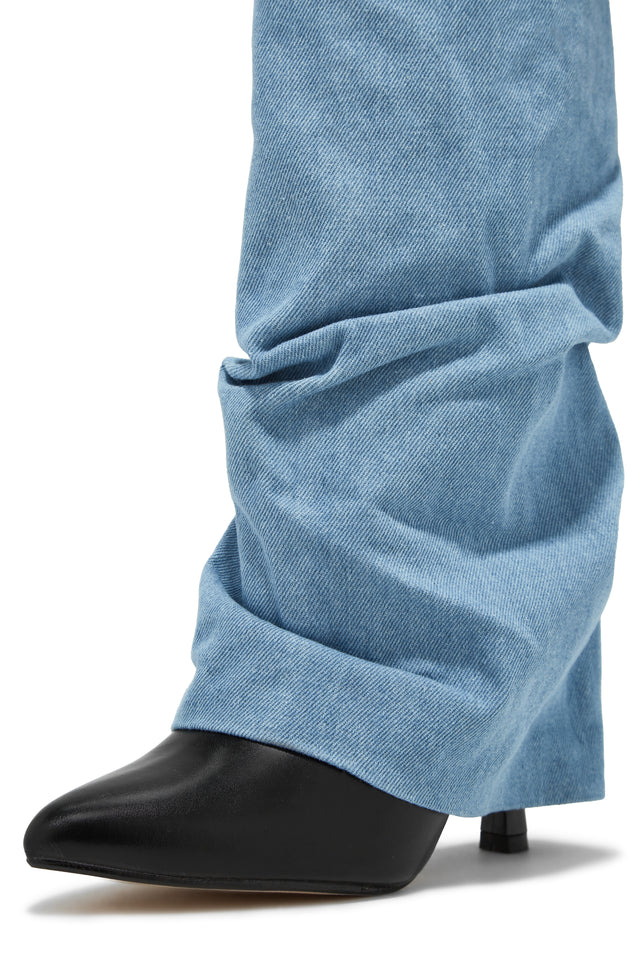 Load image into Gallery viewer, Slouched Denim Knee High Boots
