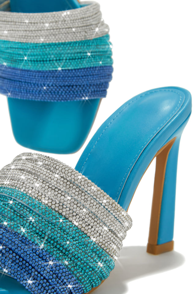 Load image into Gallery viewer, Feeling Myself Embellished High Heel Mules - Blue
