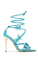 Load image into Gallery viewer, Fantasy Dreams Butterfly Embellished Lace Up Heels - Blue
