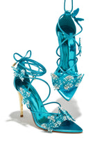 Load image into Gallery viewer, Fantasy Dreams Butterfly Embellished Lace Up Heels - Blue
