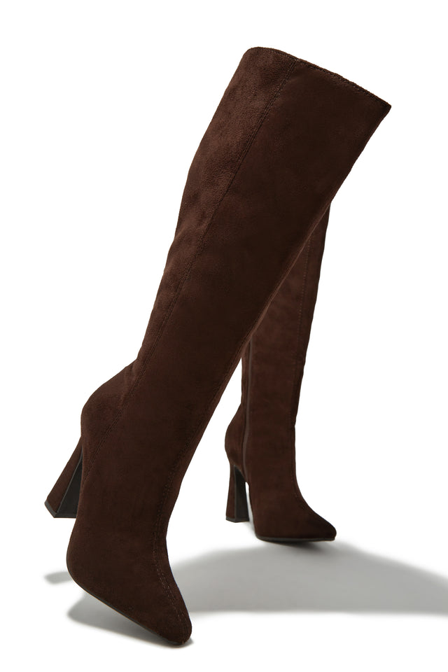 Miss Lola Stella Brown Knee High Heel Boots MISS LOLA