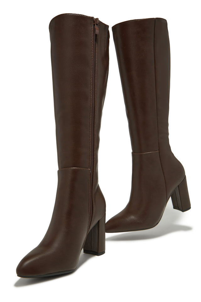 Load image into Gallery viewer, Fine Time Block Heel Knee High Boots - Brown
