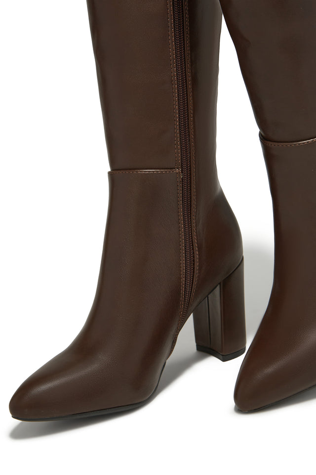 Load image into Gallery viewer, Fine Time Block Heel Knee High Boots - Brown
