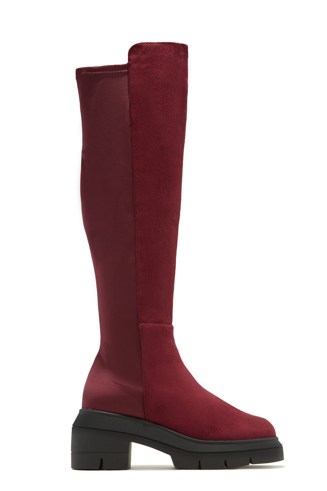 Red over the knee boots flat deals