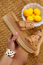 Load image into Gallery viewer, Women Wearing Tan Slip On Sandals
