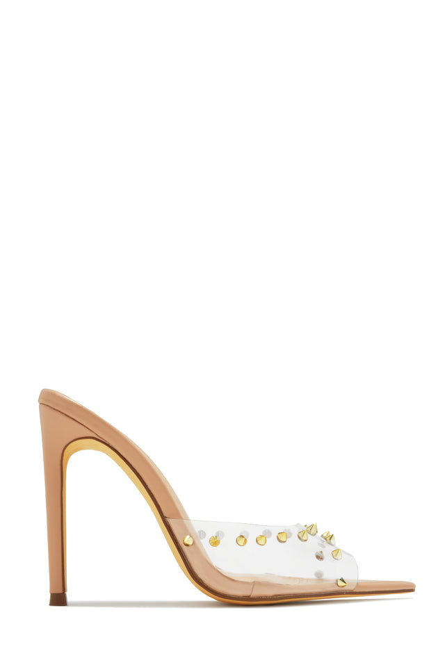 Load image into Gallery viewer, Collette Studded High Heel Mules - Tan

