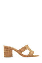 Load image into Gallery viewer, Faux Cork Block Heel Open Toe Mules
