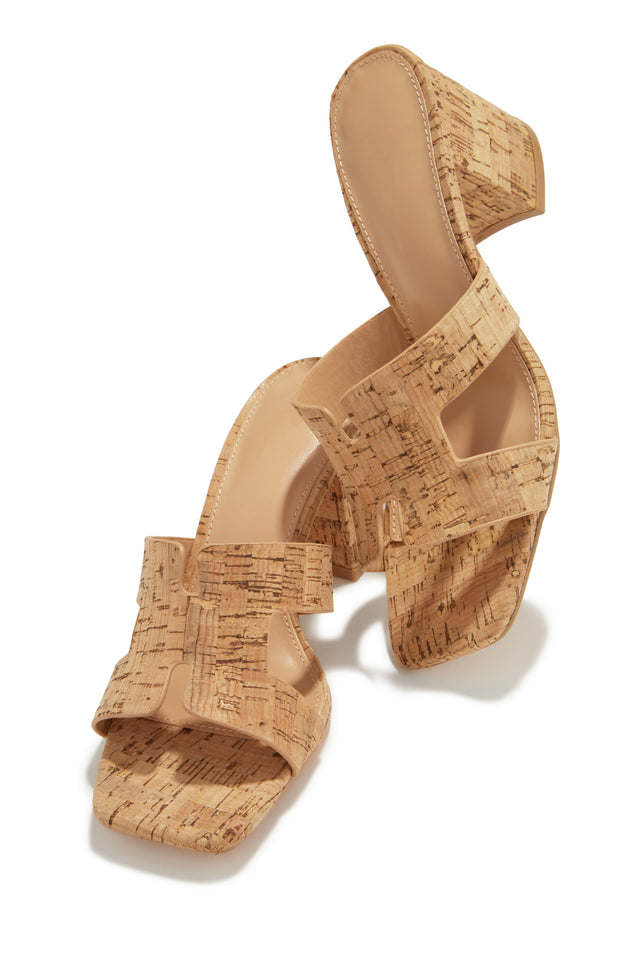 Load image into Gallery viewer, Faux Cork Open Toe Slip On Heels
