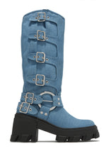 Load image into Gallery viewer, Denim Boots With Silver Buckles 
