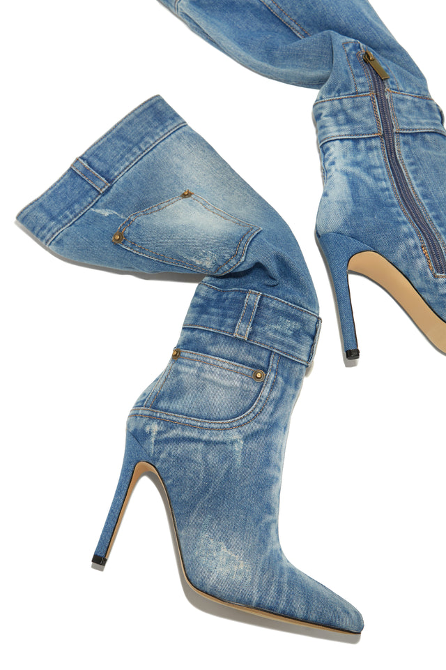 Womens Denim Ankle Boots High Heels Pointed Toe Stiletto Zip Fashion Shoes  Party | eBay