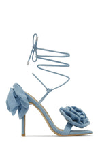 Load image into Gallery viewer, Divine Bloom Rosette Lace Up Heels - Denim
