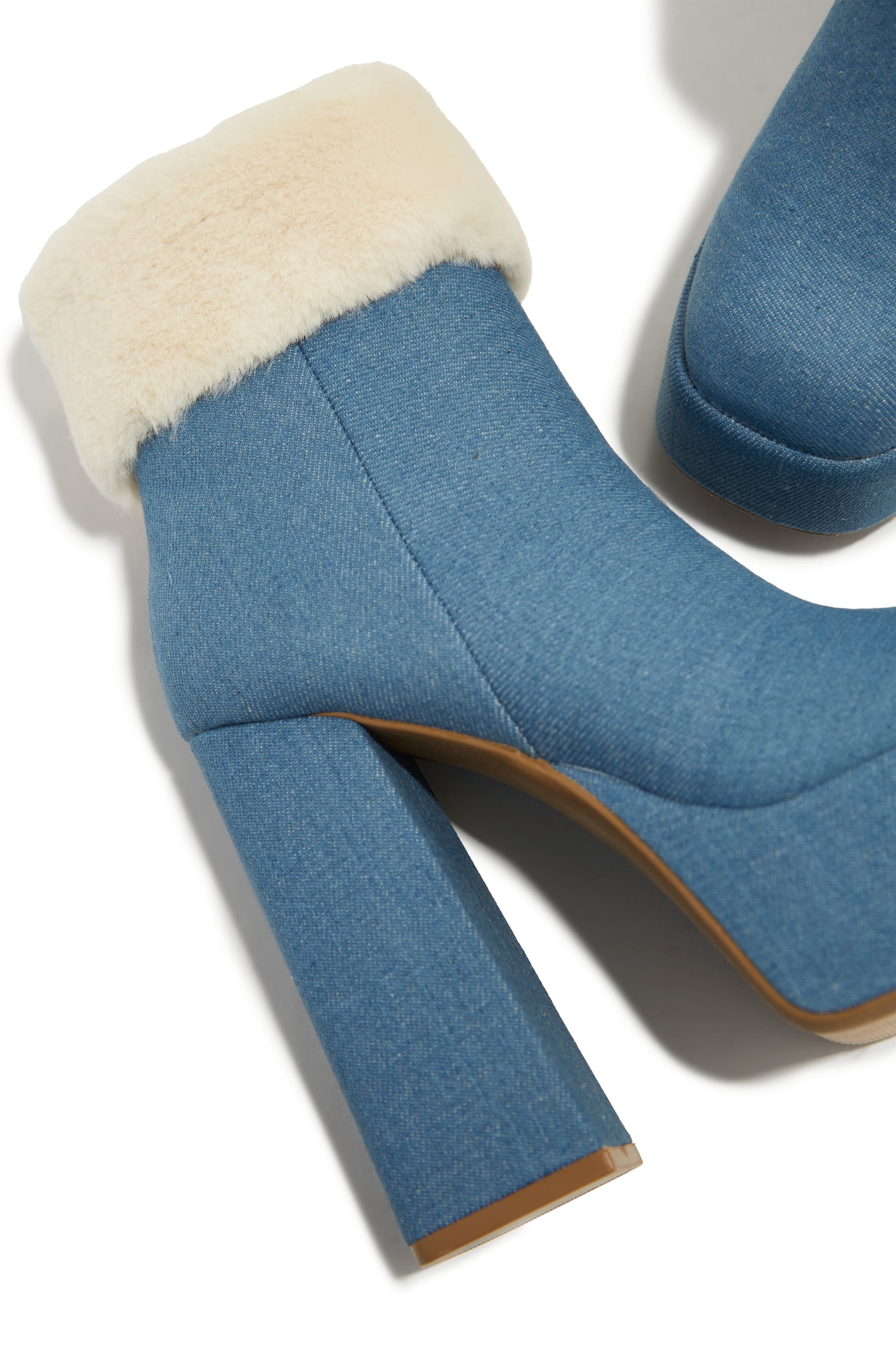 Ayla Denim Faux Fur Platform Block Heel Ankle Boots MISS LOLA Miss Lola