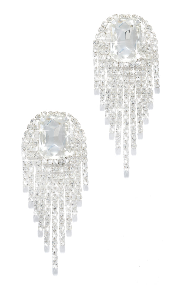 Load image into Gallery viewer, Silver-Tone Embellished Dangle Statement Earring
