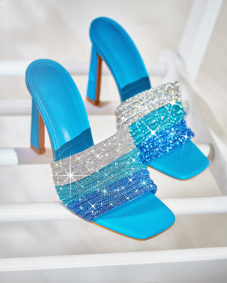 Load image into Gallery viewer, Feeling Myself Embellished High Heel Mules - Blue
