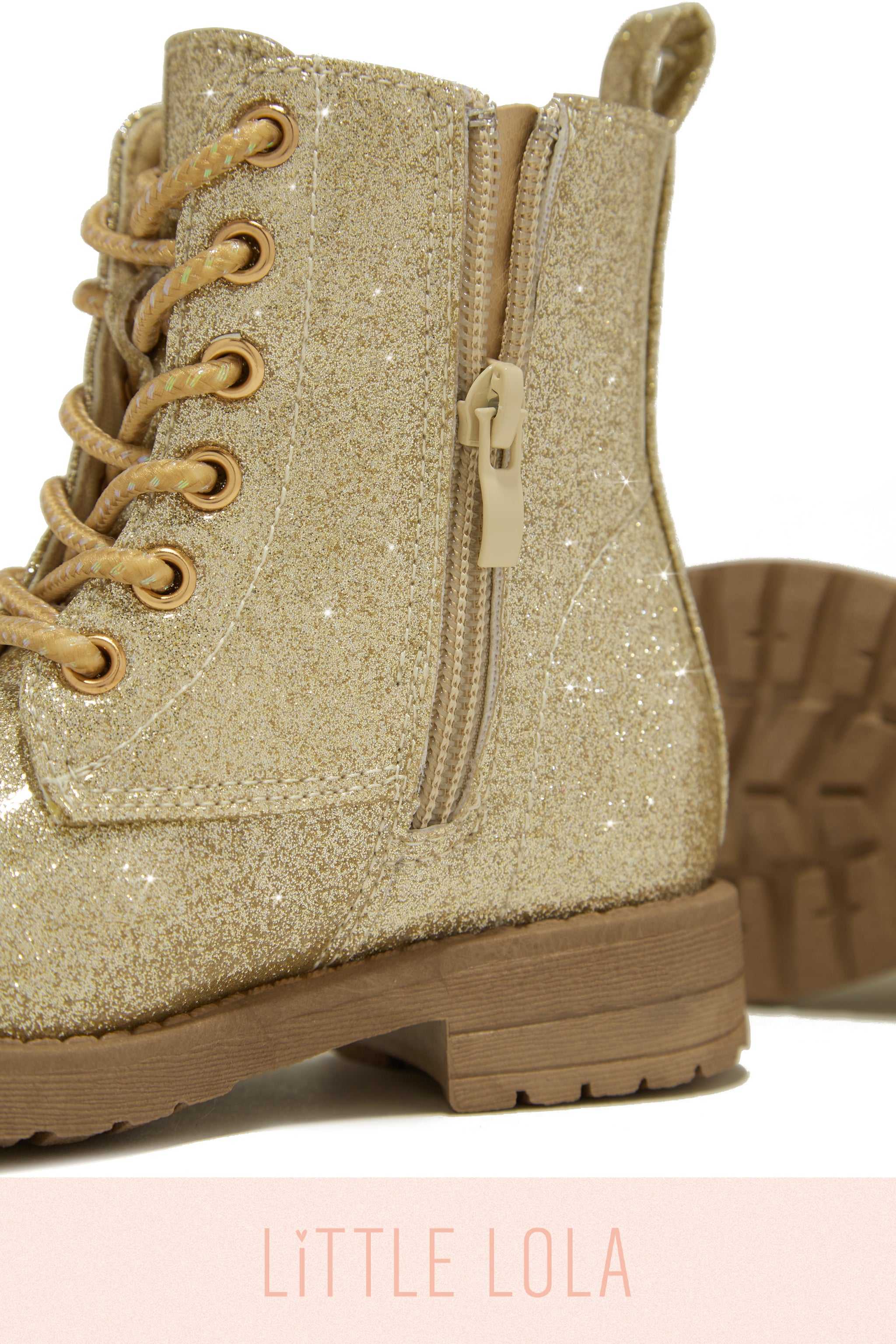 Miss Lola Mini Attitude Gold Kids Glitter Lace Up Combat Boots MISS LOLA