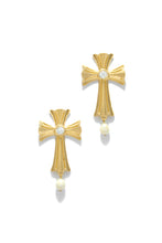 Load image into Gallery viewer, Cross Pearl Embellished Earring
