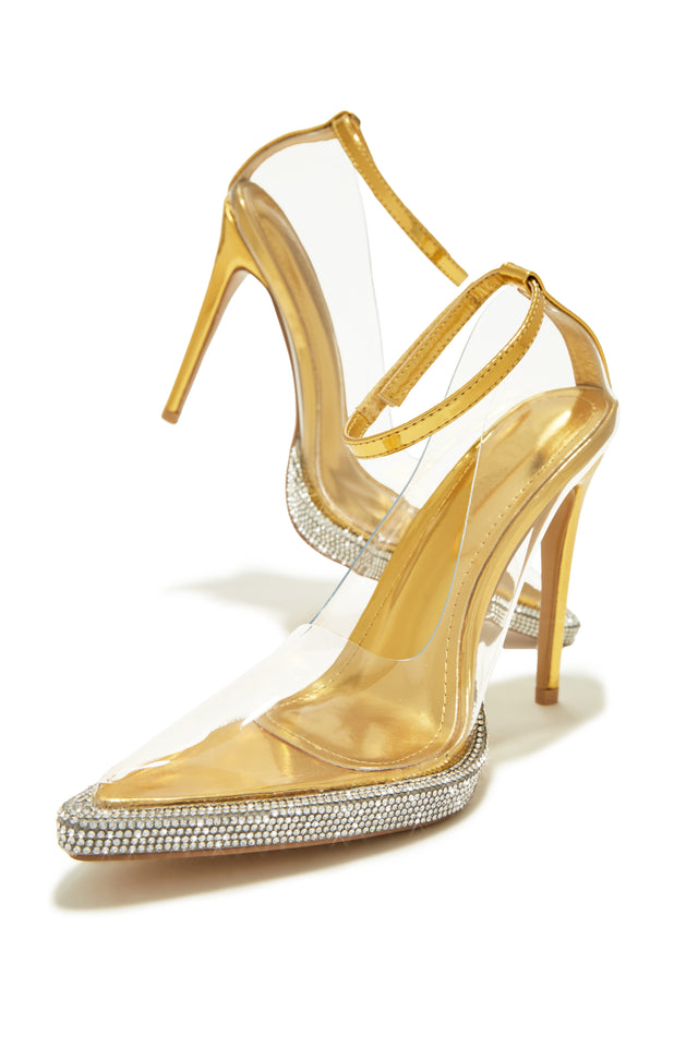 Miss Lola  Angelina Gold Clear Embellished High Heel Pumps – MISS